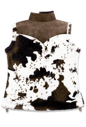 Women's Fuzzy Cow Print Vest Cozy Lightweight Sherpa Fleece Vest for Women Sleeveless Outerwear with Pockets thumbnail 2