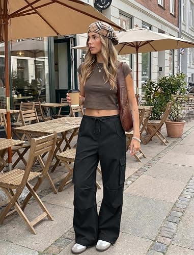 COPYLEAF Cargo Pants Women Low Waisted Parachute Pants with Pockets Loose Baggy Hiking Pants Y2K Clothes thumbnail 5