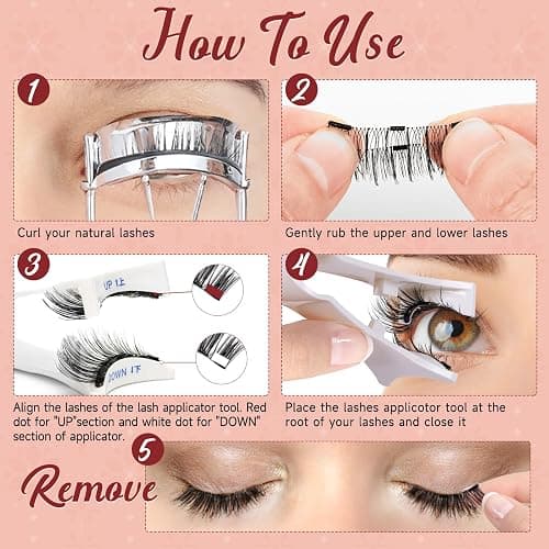 Magnetic-Eyelashes with Applicator, Higu clace Magnetic-Lashes No Glue or Eyeliner Needed, 1 Pair Reusable Eye Lash Kit Natural Look, False Eyelash Easy to Wear and Remove(STYLE F2) thumbnail 6