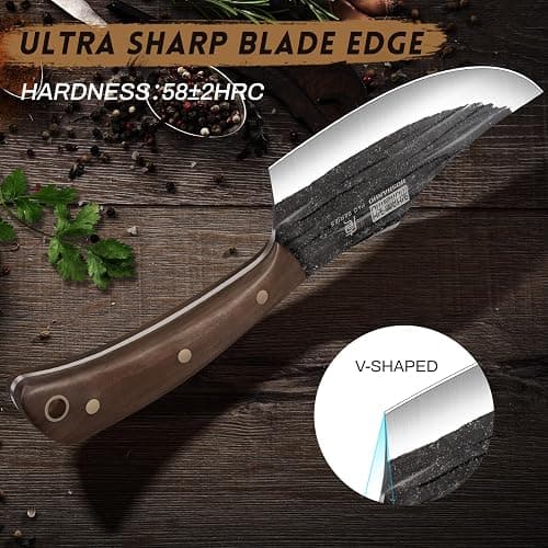 HOSHANHO Butcher Knife Set, Sharp Kitchen Knife Set & Roll Bag Gift for Men | Hand Forged 8PCS Butcher Chef Knife Set with Meat Cleaver Knife & Bone Chopper Knives & Fillet Knives for Home, Camping, BBQ thumbnail 5
