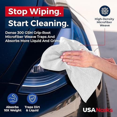 USANOOKS Microfiber Cleaning Cloth - White - 12Pcs (12.5x12.5 inch) High Performance - 1200 Washes, Ultra Absorbent Car Towel Traps Grime & Liquid for Streak-Free Mirror Shine - Car Washing Cloth thumbnail 6