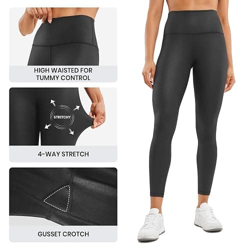 CRZ YOGA Matte Faux Leather Leggings 25" - Butterluxe High Waisted Stretch Ankle Leather Pants for Women Pleather Tights thumbnail 5