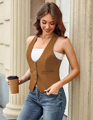 GRACE KARIN Women's Suit Vest Top, Dressy Casual Sleeveless Button Wasitcoat, Fromal Steampunk Blazer For Work Office thumbnail 4