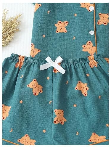 Verdusa Women's 2 Piece Pajama Sets Lightweight Fall Pajamas Cute Pj Set Button Shirt with Shorts Lounge Pjs thumbnail 5
