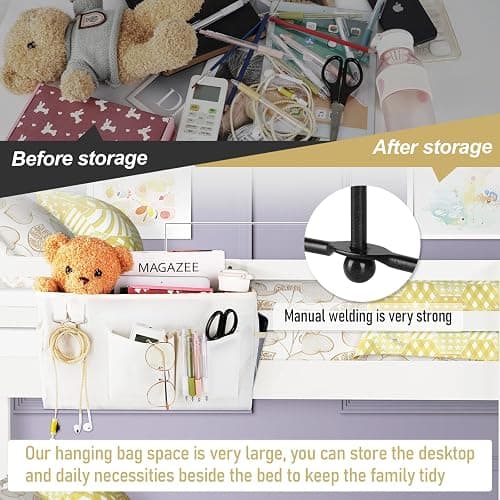 Frjjthchy Bedside Caddy Bedside Organizer Hanging Storage Bag for Bunk College Dorm Bed and Hospital Beds with Magazine Water Bottle Phone Holder (White) thumbnail 5