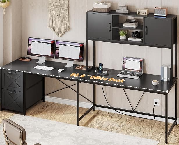 SEDETA Reversible L Shaped Corner Gaming Desk with Drawers, Led Lights | Corner Computer Desk with Fabric Drawers, Power Outlet, Hutch and Storage Shelf for Home Office, Black thumbnail 3