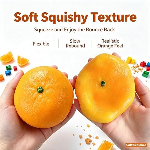 Crunchy Orange Squishy Asmr Bead Filled, Slow Rising Squeeze Fidget Toy | Realistic Fruit Squeeze Ball with Crunch Sound, Durable Portable Slow Rebound Calming Tool for Kids Adults thumbnail 6