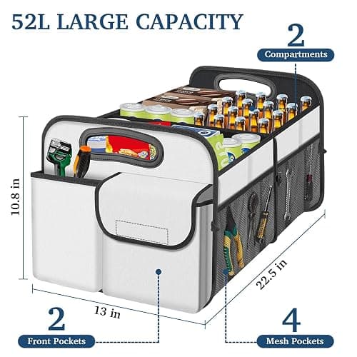 Femuar Car Trunk Organizer, Car Storage Organizer with Large Capacity Waterproof Collapsible Trunk Organizer for Car Suv/Jeep/Sedan (Beige, Standard) thumbnail 2