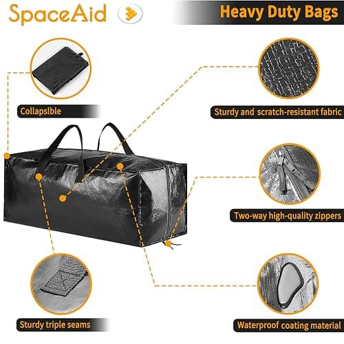 SpaceAid Heavy Duty Moving Bags 8 Pack, Large Storage Totes Bins with Backpack Straps, Strong Handles & Zippers, Packing Moving Boxes Supplies, College Dorm Room Essentials, Black thumbnail 6