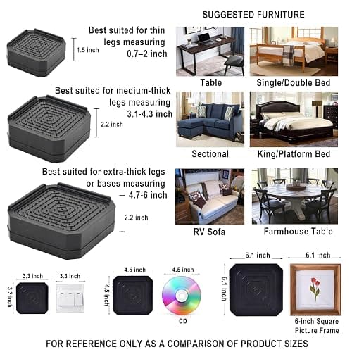 EclatBain Bed Risers Furniture Risers Heavy-Duty Rectangular Adjustable Block Lift to 3 inches and 4.3 inches Desk, Sofa, Chair Legs, Refrigerator, Washing Machine Support up to 4000 pounds thumbnail 9