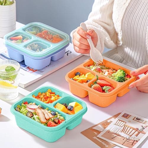 Bento Box For Kids, 4 Pack 3 Compartments Lunchable Meal Prep Containers Lunch Containers, Reusable Snack Containers with Lids, Snack Boxes for School, Work, and Travel thumbnail 7