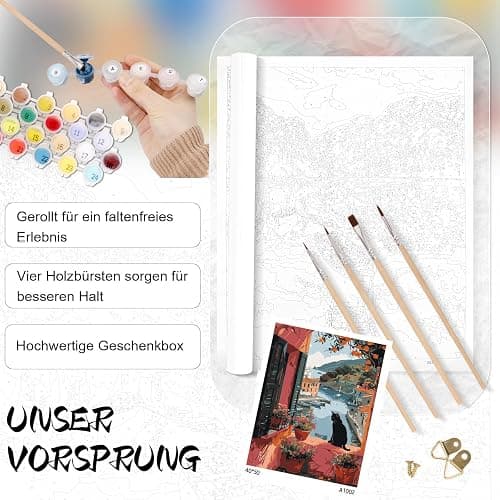 Qiukoo Malen Nach Zahlen Erwachsene Schwarze Katze, DIY Malen Nach Zahlen Leinwand, Tiere und Gärten Paint by Number, Frauen Home Deko Geburtstag Geschenk - 40 x 50 cm thumbnail 5