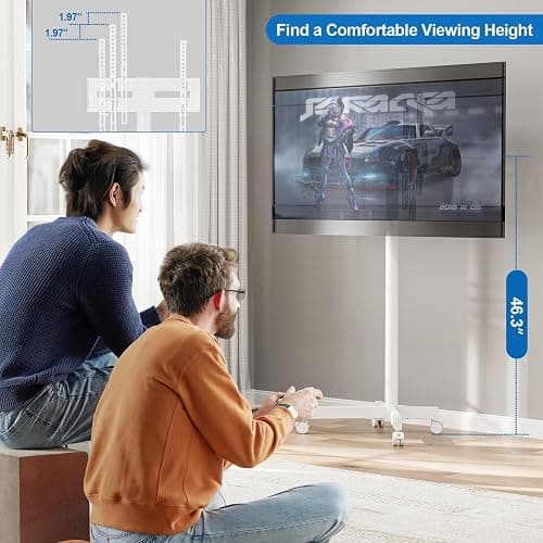 HOLMAXD Mobile TV Cart Rolling TV Stand for 23-65 Inch Screen Outdoor TV up to 110 lbs, Height Adjustable Portable TV Cart with Wheels and Tilt Mount, Outdoor TV Stand Mount, Max VESA 400x400mm, White - White thumbnail 6