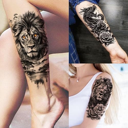 75 Sheets Skull Temporary Tattoos For Men Adults Forearm, Halloween Zeus God Lion Poseidon Half Arm Sleeve Tattoo For Women Jesus Christ Skeleton Dragon Owl, Realistic Fake Tattoo Stickers Wolf Tiger thumbnail 2
