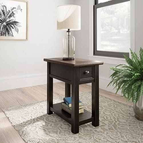 Signature Design by Ashley Tyler Creek Chair Side End Table, Plank-styled Top, Smooth-gliding Drawer, Wood, 14.13" W x 24.13" D x 24.13" H, Light Brown & Whitewash thumbnail 2