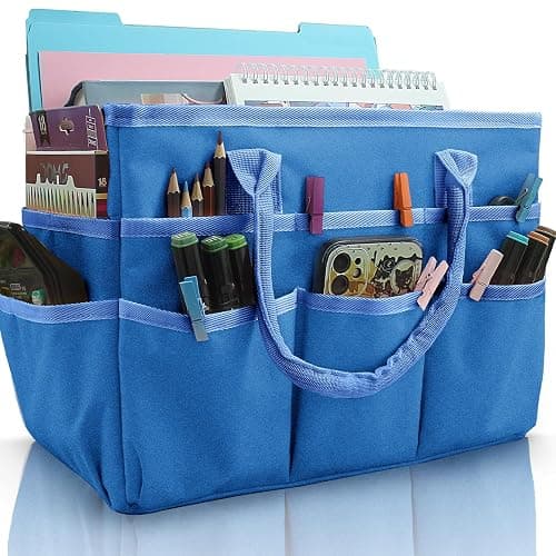 Cupohus Art Organizer Craft Storage Tote Bag with Pockets and Handles, Oxford Fabric Carrying Caddy for Teacher, Officer, Artist, Traveler, and more –Blue - Image 1