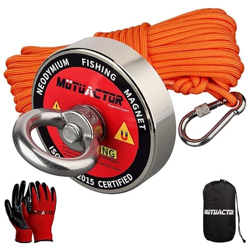 MUTUACTOR Magnet Fishing Kit 500lbs Pulling Force,Φ2.36“ Heavy Duty Neodymium N52 Magnet with 20m(64 Foot) Durable Rope,Permanent Gaint Rare Earth Magnets for Lifting Objects Hunting Lost Treasures - Image 1