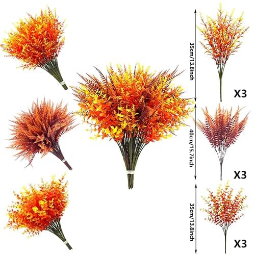 Tongyixin 9 Bündel Künstliche Herbstblumen Herbstdeko Künstlich Eukalyptus Herbststrauß,Herbstzweige Lavendel Blätte Kunstblume Deko,Herbst Hochzeitsdeko für Innen Draußen Tisch Gart (Autumn-Orange) - Autumn-stil1 thumbnail 3
