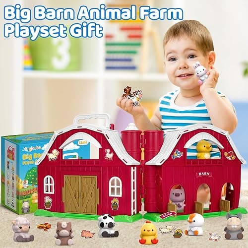 Aigybobo Farm Animals Big Barn Toys for 1 2 3 Year Old, Toddler Montessori Learning Toy, Farm Playset with Animal Figures and DIY Stickers, Christmas Birthday Gift for Baby Boys Girls Age 12-18 Months thumbnail 7
