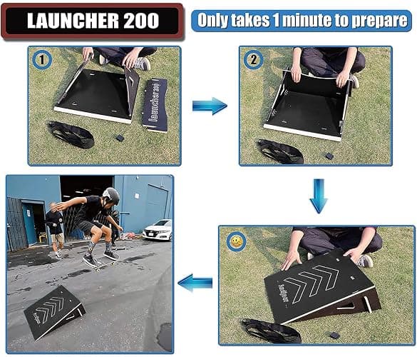 Andjoor Kids Jumping Ramp for Skateboard, Bike, Scooter, BMX, RC Car and Dirt Bike, 25.2 in, Black thumbnail 7