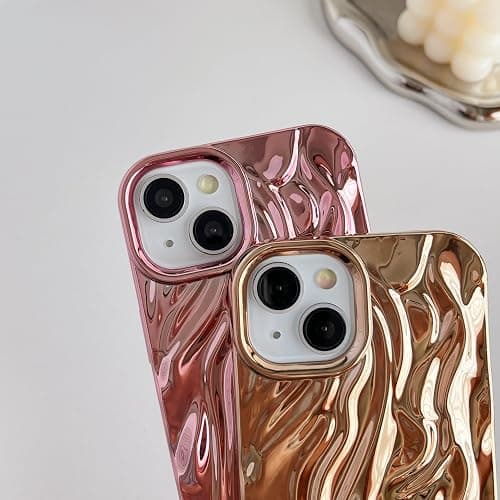 Caseative for iPhone 14 Case,Pleated Water Ripple Chrome Wave Pattern Soft Phone Case (Gold) thumbnail 4