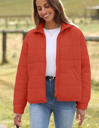Omoone Women's Quilted Puffer Jacket Zip Up Oversized Lightweight Padded Down Coat Outerwear thumbnail 3