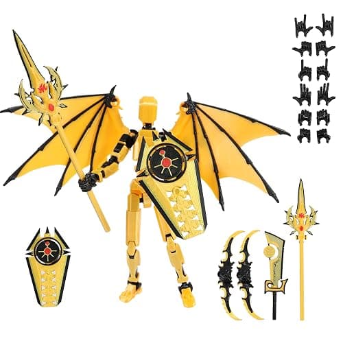 Pekuality T13 Figure & Titan 13 Toys Yellow（3D Printed Action Figures Assembly Completed）（Multi-Jointed Movable）（Angel Designs Includes Various Accessories） Dummy T 13 Figures Desk Decoration 5.5in - Image 1