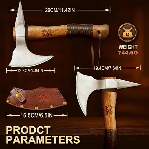 Grumpy Bear 11" Survival Axe Camping Hatchet – Forged High Carbon Steel Blade with Walnut Wood Handle – Shock-Absorbing, Anti-Slip Grip – Ideal for Bushcraft, Wood Splitting & Outdoor Adventures thumbnail 3
