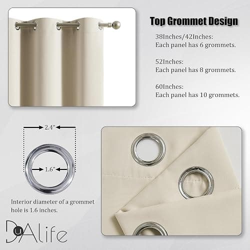 DUALIFE 90 Inch Curtains Cream Beige, Vertical Window Drapes for Bedroom, 60 Inch Wide Room Darkening Curtains for Living Room,Grommet Top 60x90 Inches Long, 2 Panels thumbnail 4