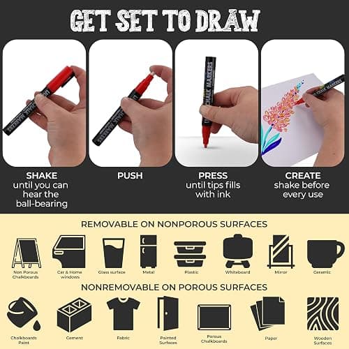 Bandle B. Chalk Markers - 24 Vibrant, Erasable, Non-Toxic, Water-Based, Reversible Tips. For Glass or Chalkboard Markers for Businesses, Restaurants, Liquid Drawing Chalk (Vibrant 6mm) thumbnail 7