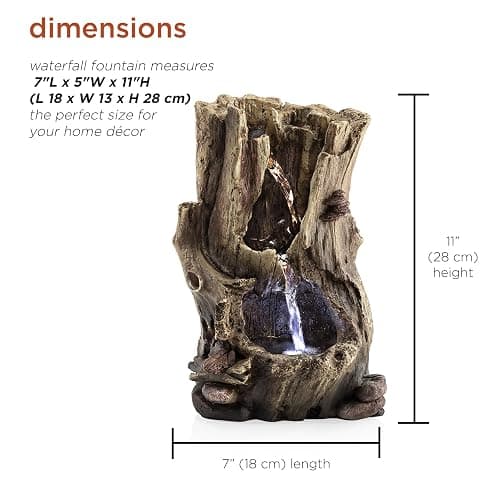 Alpine Corporation WIN326 Indoor Tabletop Light-Up Tiered Rainforest Tree Trunk Water Fountain with LED Lights, 11", Brown thumbnail 3