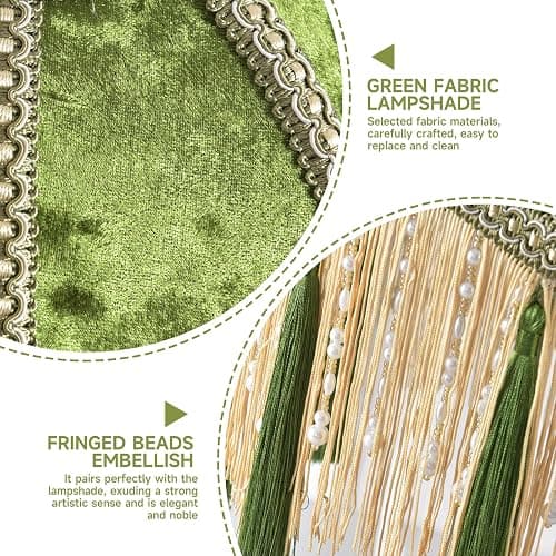 xiaojuande-Lampshade with tassels, Premium Classic Victorian, Style Bell Shape Scallop velvet top replacement lamp,9.8“Width 11.3”height(olive green) thumbnail 4