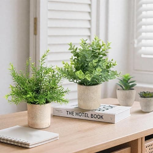 ALAGIRLS 4 Pack Small Fake Plants, 10" Artificial Plants Indoor Eucalyptus/Rosemary/Succulents, Small Faux Plants in Pulp Pot for Bathroom Bedroom Kitchen Office Living Room Decor thumbnail 2