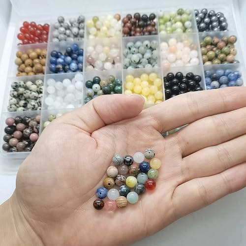 GangGangHao 960pcs Natural Stone Beads Crystals Round Genuine Real Stone Beading Loose DIY Gemstone for Bracelet Jewelry Making(6mm,24 Color) thumbnail 2