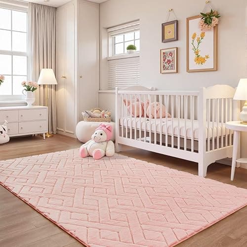 Flagover 3x5 Pink Washable Area Rug for Girls Bedroom, Modern Geometric Shag Non-Slip Living Room Rugs, Fluffy Plush Soft Memory Foam Carpet for Kids Room Nursery Room Dorm Bedside Decor thumbnail 5