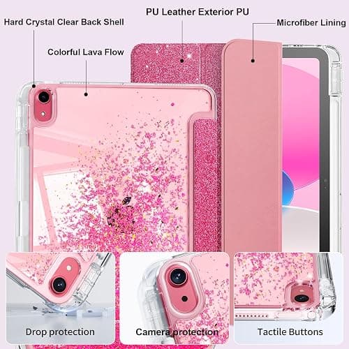 Aippdo Compatible iPad (A16) 11th Generation Case 11 Inch 2025, iPad 10th Generation Case 10.9 Inch 2022 with Pencil Holder,Glitter Cute Cover with Clear Sparkly Sequined Quicksand Back. (Rose Pink) thumbnail 6