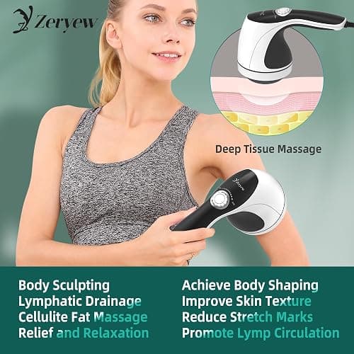 ZY ZERYEW Handheld Cellulite Massager, Body Sculpting Machine, Cellulite Massager Electric Tool, Lymphatic Massage Roller with 8 Rotating Heads & 2 Mesh Caps for Body Shaping & Lymphatic Drainage thumbnail 4