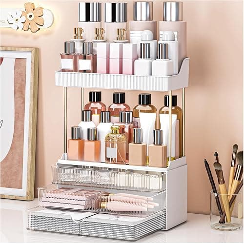Storivo Makeup Organiser, 3 Tier Drawer, Cosmetics Organiser, Multi-function make up case, Large Vanity Organiser, Anti-Slip Design, Countertop Bathroom Storage, Clear - Clear - Image 1