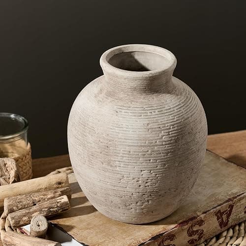 Vanselia Ceramic Flower Vase Home Decor - Farmhouse Table Vases Rustic Vintage Living Room Kitchen Bedroom Decorations for House Book Shelf Office Coffee Desk Dining Fireplace (7.4" Retro) thumbnail 4