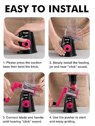 Geedel Rotary Cheese Grater, Kitchen Mandoline Vegetable Slicer with 3 Interchangeable Blades, Easy to Clean Rotary Grater Slicer for Fruit, Vegetables, Nuts thumbnail 9