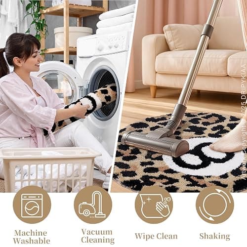 Dripykiaa Cheetah 8 Ball Round Area Rug 32 Inch Leopard Decor | 32-inch cheetah 8 ball round area rug with soft plush texture for bedroom, living room, dorm and aesthetic decor thumbnail 7