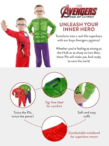 Marvel Pajamas | Hulk and Iron Man Boys' Pajama Sets | Avengers Pjs for Kids | 2 Pack Long Sleeve Pj Set thumbnail 4