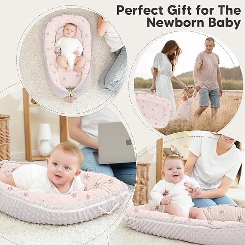 Bearmoss Baby Nest Pod for Newborn, Breathable & Soft Cotton Baby Lounger Infant Lounger Pillow, Babies Newborn Essentials Gifts for Baby Boys&Girls Home and Travel(Pink Sky) thumbnail 5