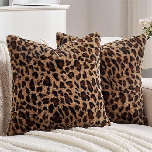 Cheetah Print Throw Pillow Covers 24x24 Set of 2, Fluffy Soft Faux Fur Decorative Throw Pillow Covers24 x 24, Leopard Print Home Decor for Sofa Livingroom - Image 1