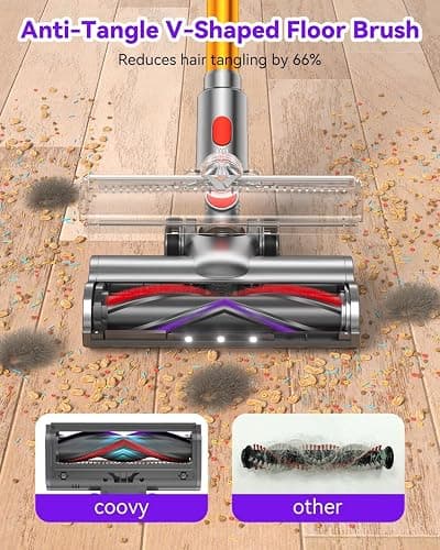 Coovy SU7 Cordless Vacuum Cleaner 580W 50Kpa 80 Minutes Runtime Stick Vacuum with Touch Screen Anti-Tangle Wireless Powerful Lightweight LED Vac for Home Pet Hair Carpet Hardwood, Gold thumbnail 5