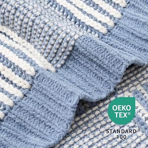 Amélie Home Checkered Knit Throw Blanket for Couch, Chenille Texture Decorative Soft Blanket for Sofa & Chair, 50"x60", Blue & White thumbnail 7