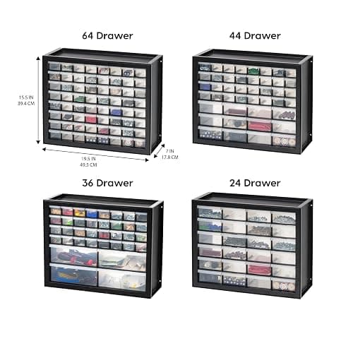 IRIS USA 44-Drawer Small Parts Storage Cabinet, Crafts, Made in USA, Black | Wall-mountable, Stackable, Building Bricks, Screws, Nuts & Bolts, Hardware, Garage Tool Storage thumbnail 4