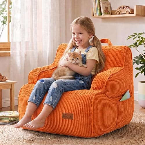UODERS Bean Bag Chairs for Kids, Kids Bean Bag with Side Pocket-BurntOrange | Safe non-slip base, side pocket for toys, lightweight for girls & boys, breathable corduroy for all seasons, top handle - Image 1