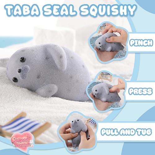 QCROAD SQUISHY Handmade Taba Seal Squishy Stress Relief Toys - Ultra Soft Silicone Squeeze Toys for Kids & Adults, Reusable Non-Violent Squishy Toys for Stress Relief & Relaxation thumbnail 3