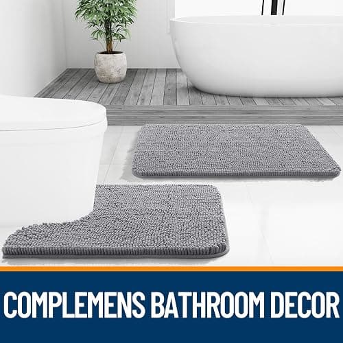 OLANLY Bathroom Rugs 30x20, Extra Soft Absorbent Chenille Bath Rugs, Rubber Backing Quick Dry, Machine Washable Bath Mats for Bathroom Floor, Tub and Shower, Home Decor Accessories, Grey - Grey - 30" x 20" thumbnail 7